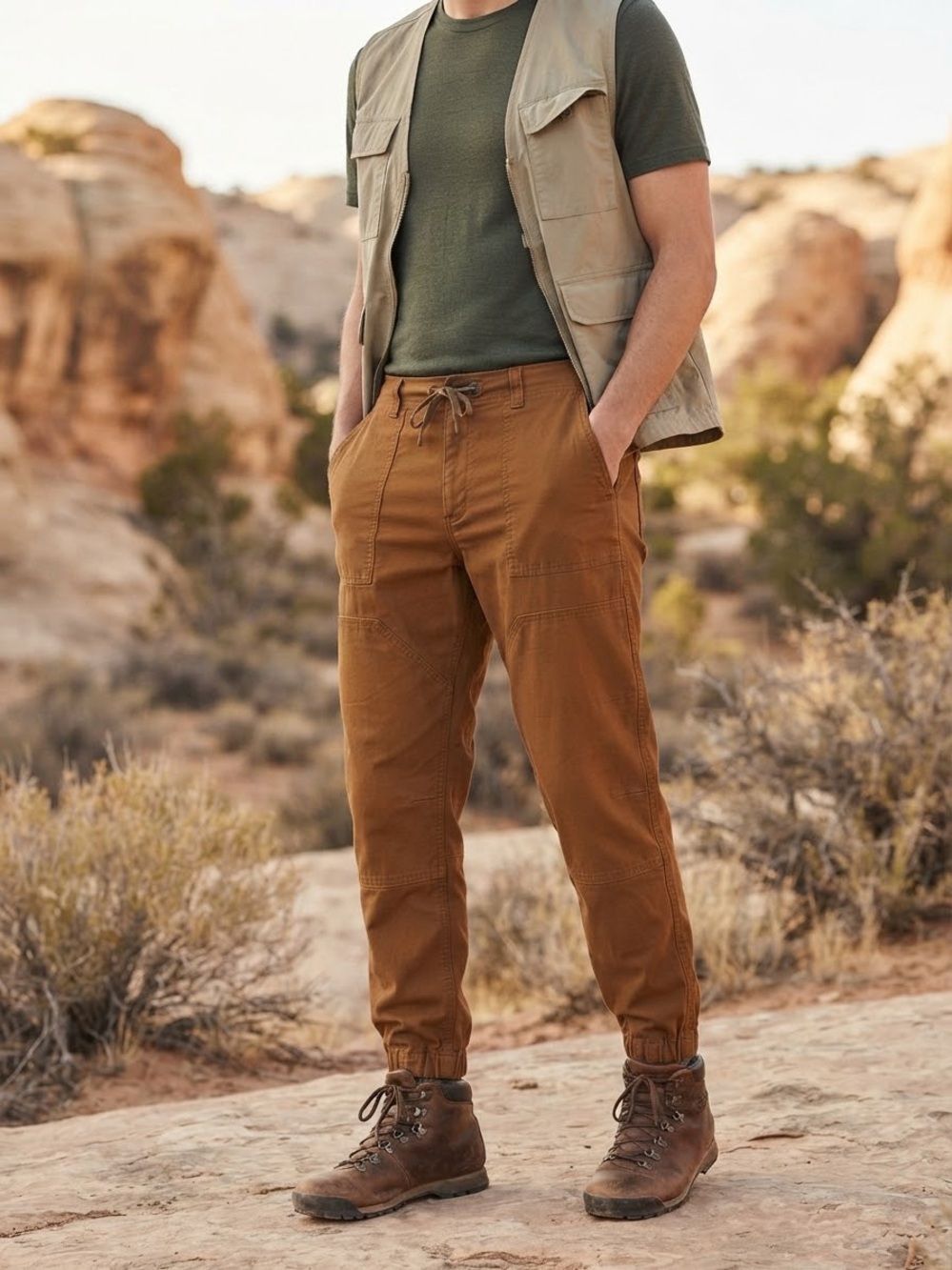 REI Co-Op Men's Rust Tan Cargo Drawstring Jogger Pants Utility Hiking 34x30